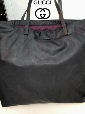 Gucci Black GG Tote with Plum Trim